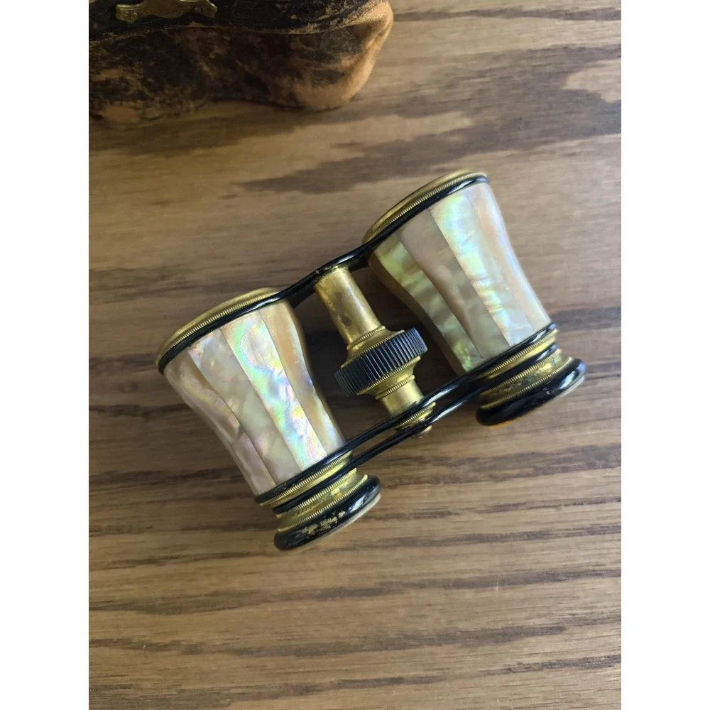 Antique 1880s Lemaire Opera Glasses with Leather Case French Mother of Pearl